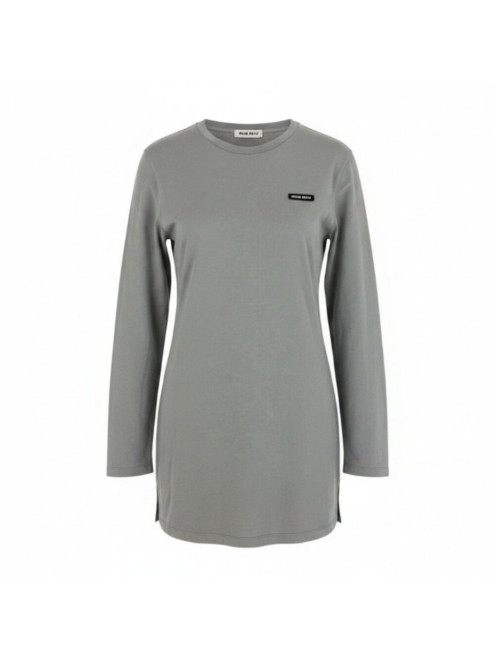 Miu Miu Tag Logo T-Shirt Gray Cotton